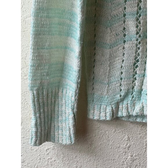 vtg Charming Charlie Womens Mint White Knit long sleeve Sweater Small sheer READ - Picture 10 of 10